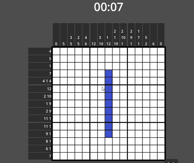 Filling cells in a picross or nonograms game.
